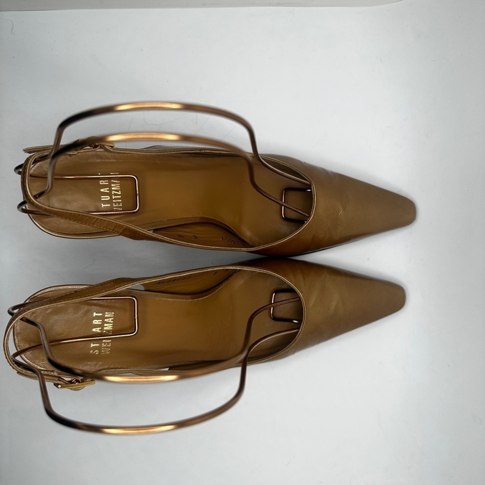 Vintage GOLD STUART 75 SLINGBACK PUMP pointed toe heel size 8 🌶️🔥💛🪙 - Picture 6 of 12
